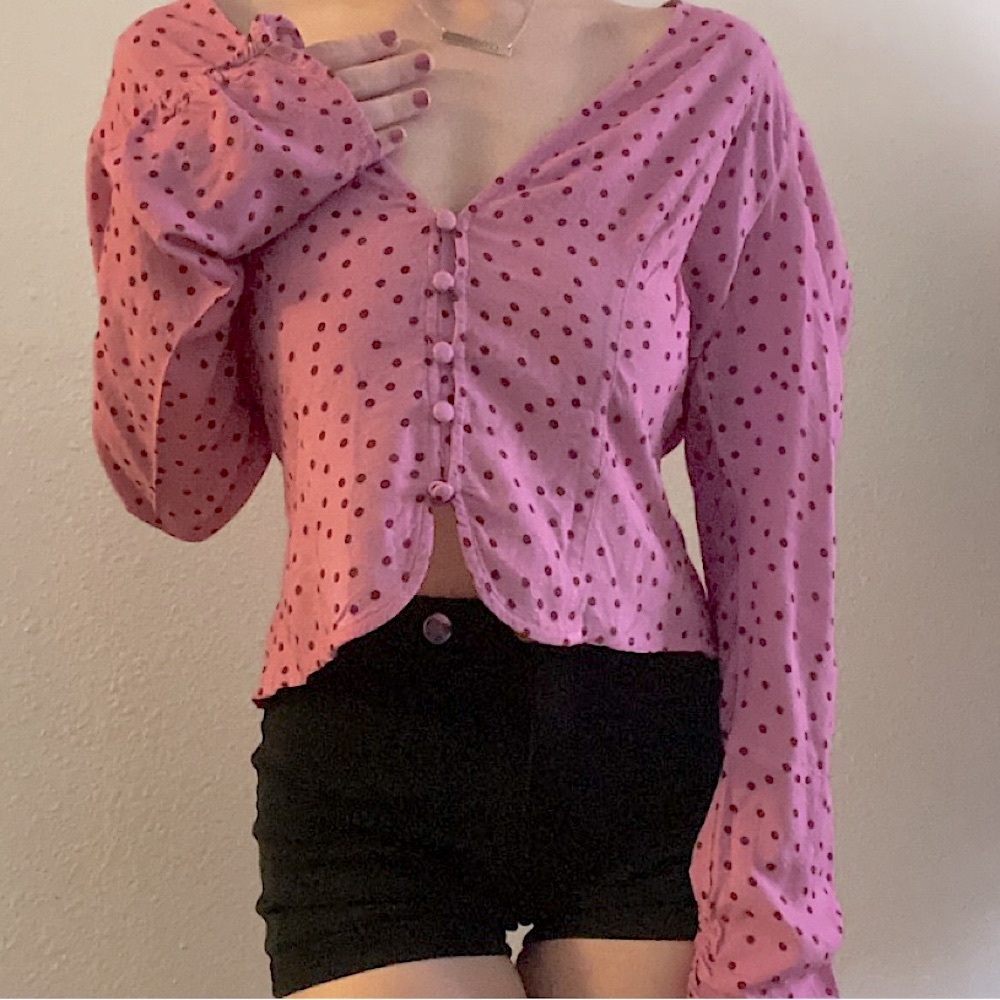 NWOT • Free People • Polka Dot Button-Down Long Sleeve Shirt 💜